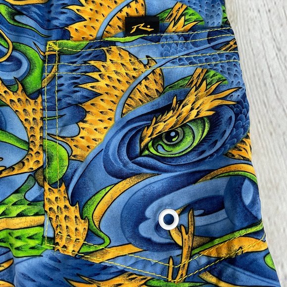 NWT VINTAGE 90'S RUSTY MEN'S AOP DRAGONS HYBRID BOARD SHORTS SIZE 33 - Picture 4 of 16